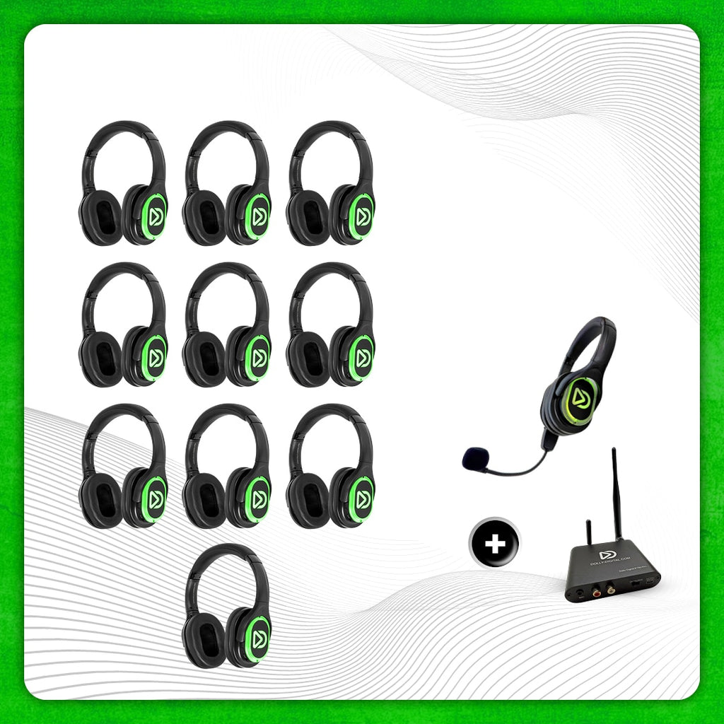 10x type RD-Pro Headsets + 1x Microfoon + Bluetooth. Premium Silent Disco pro kit