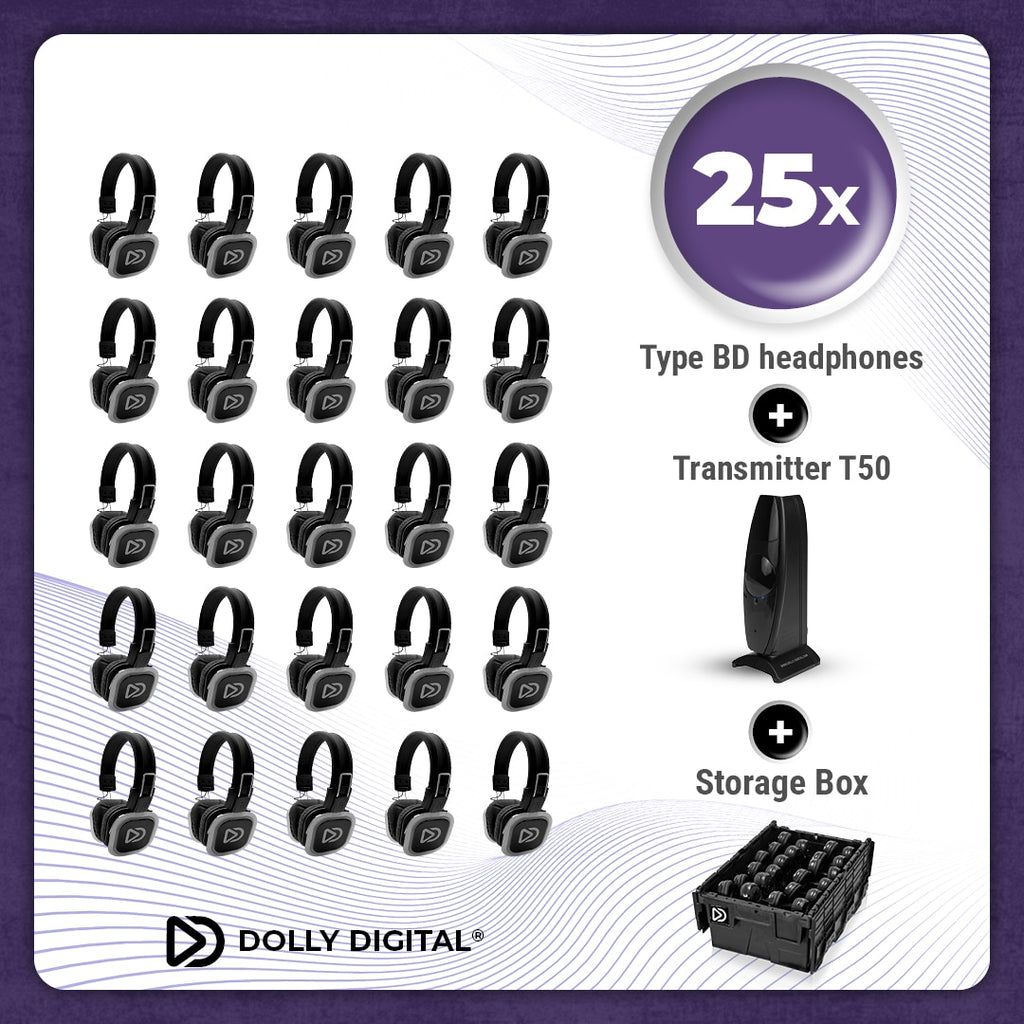 Pro Box BD 25. Silent Disco pro kit met T50 zender en een storage box