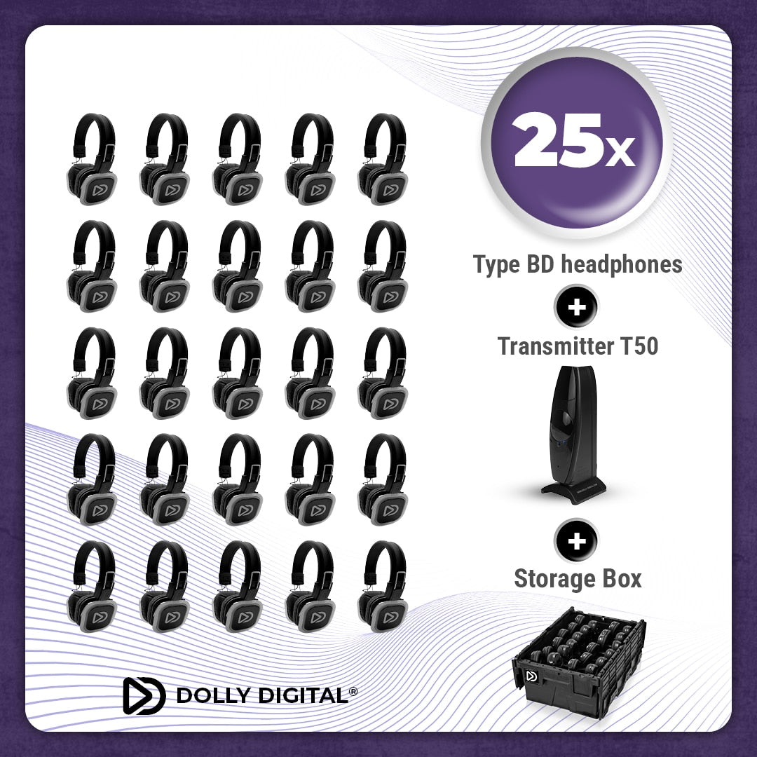 Pro Box BD 25. Silent Disco pro kit met T50 zender en een storage box
