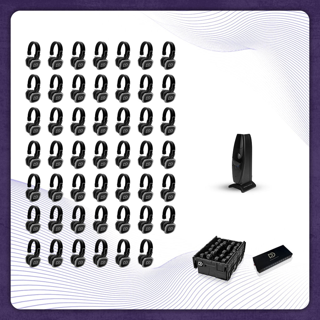 Pro Box BD 48. Silent Disco pro kit met T50 zender, oplaadstation en een storage box