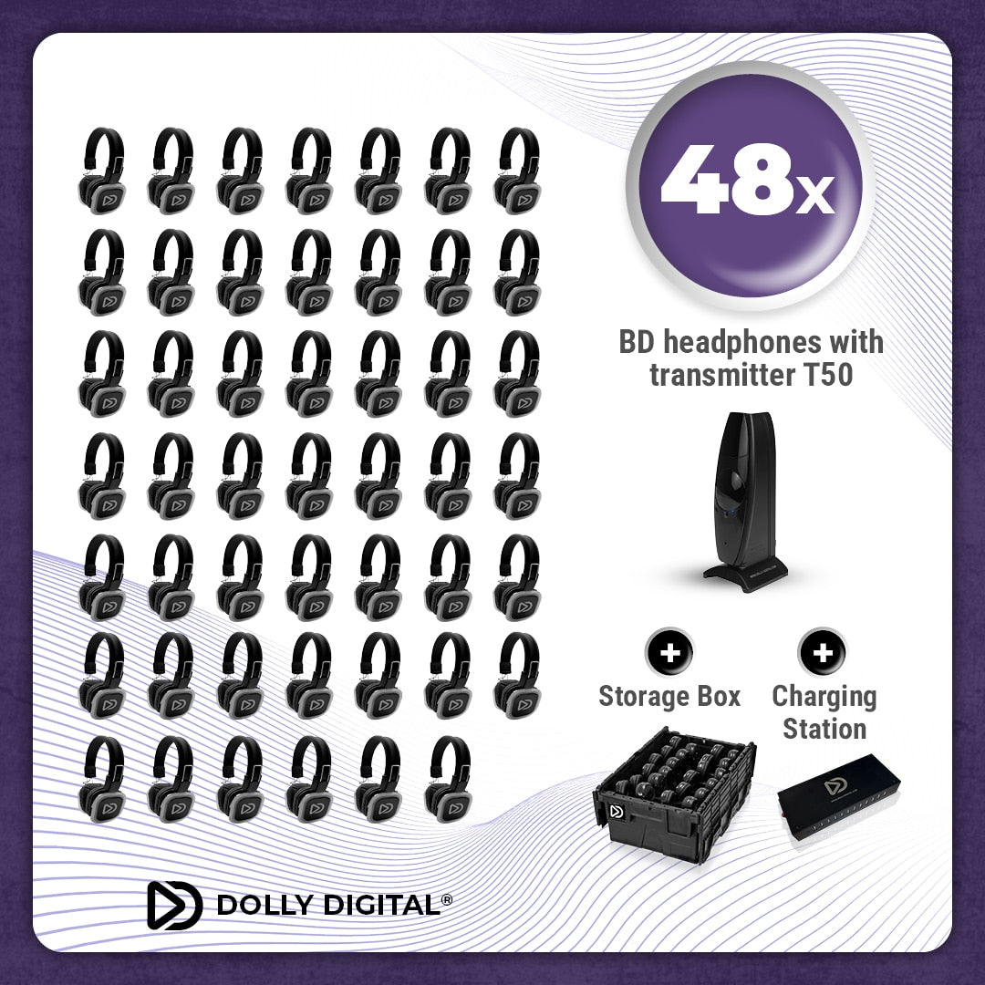 Pro Box BD 48. Silent Disco pro kit met T50 zender, oplaadstation en een storage box
