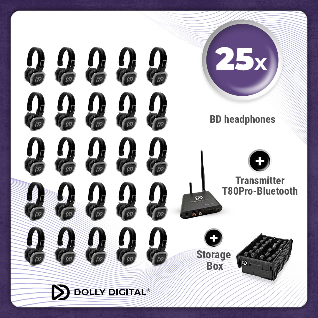 Pro Box BD 25. Silent Disco pro kit met T80 Pro Bluetooth zender en een storage box