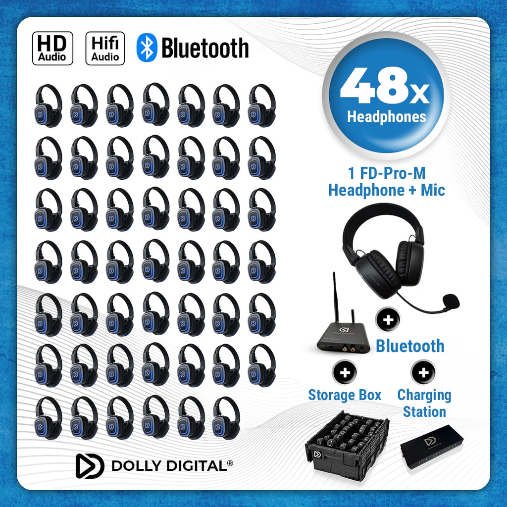 Pro Box FD-Pro 48 + 1x Microfoon + Bluetooth + Oplaadstation. Premium Silent Disco pro kit met storage box