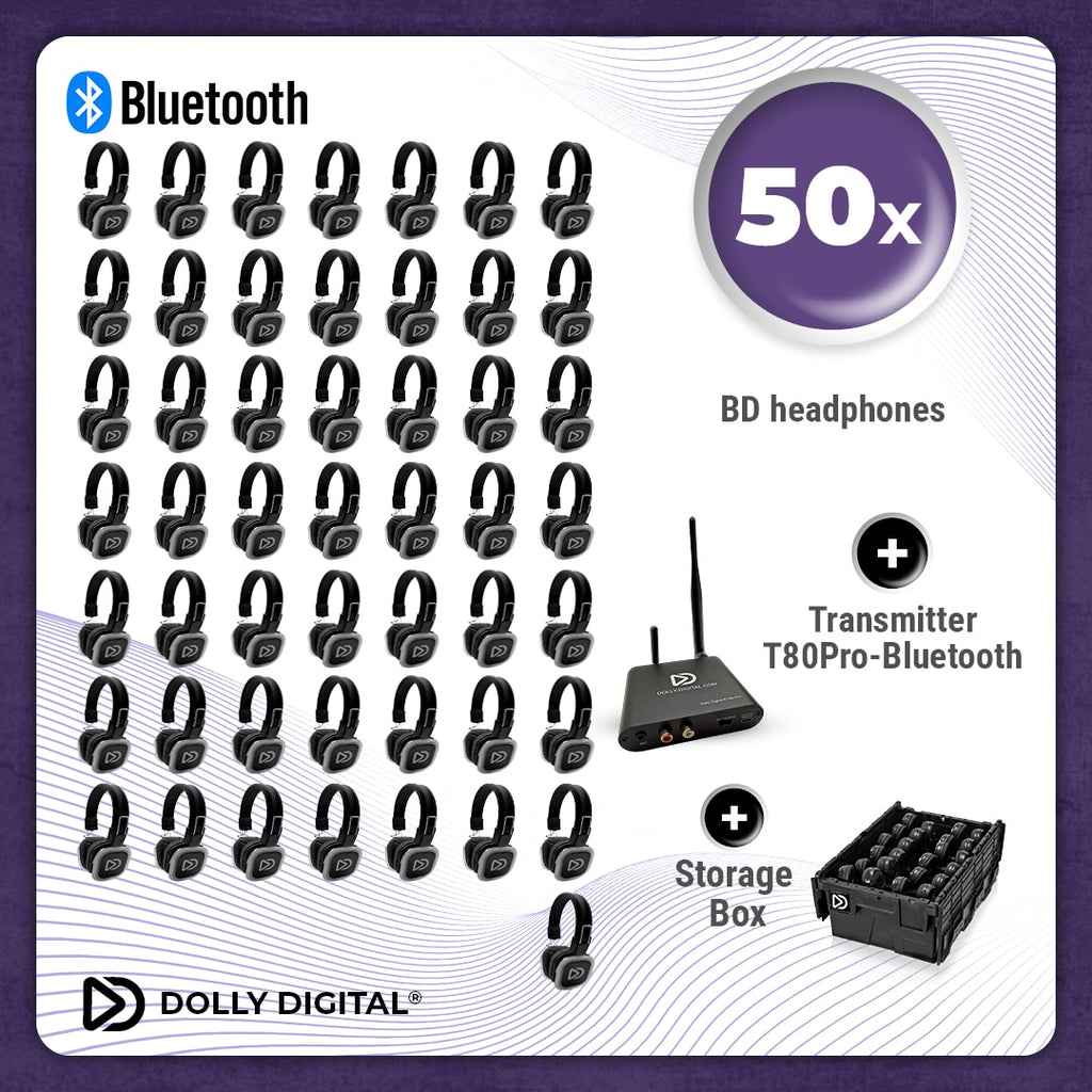 Pro Box BD 50. Silent Disco pro kit met T80 Pro Bluetooth zender en 2 storage boxen
