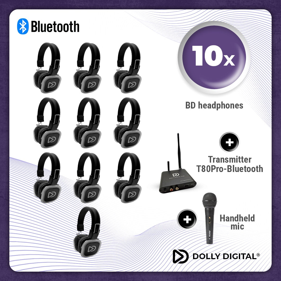 Karaoke Silent Disco set met 10 Dolly Digital® BD Headsets + T80 Pro Bluetooth zender