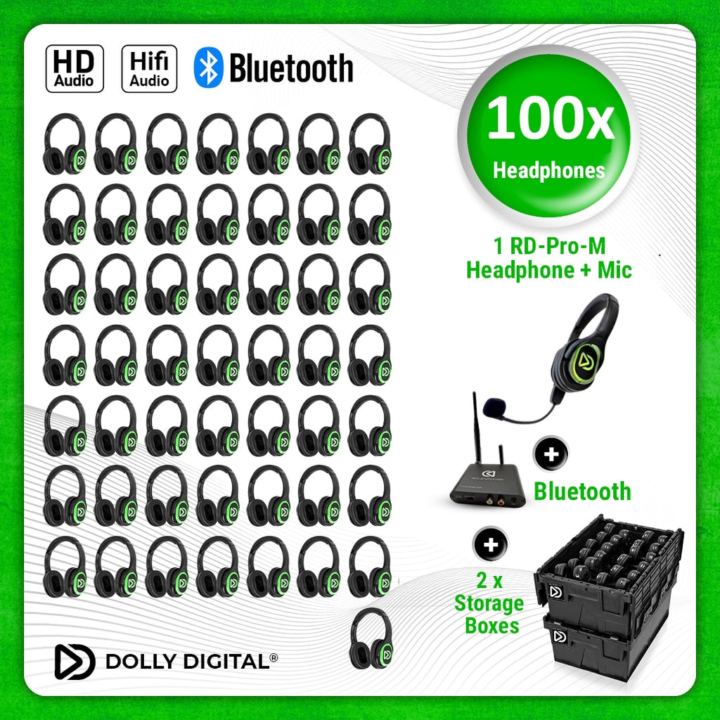 Pro Box RD-Pro 100. Headmounted Microfoon. Premium Draadloze Koptelefoons voor Groepen - Pro Kit, T80 Pro Bluetooth zender met storage boxen