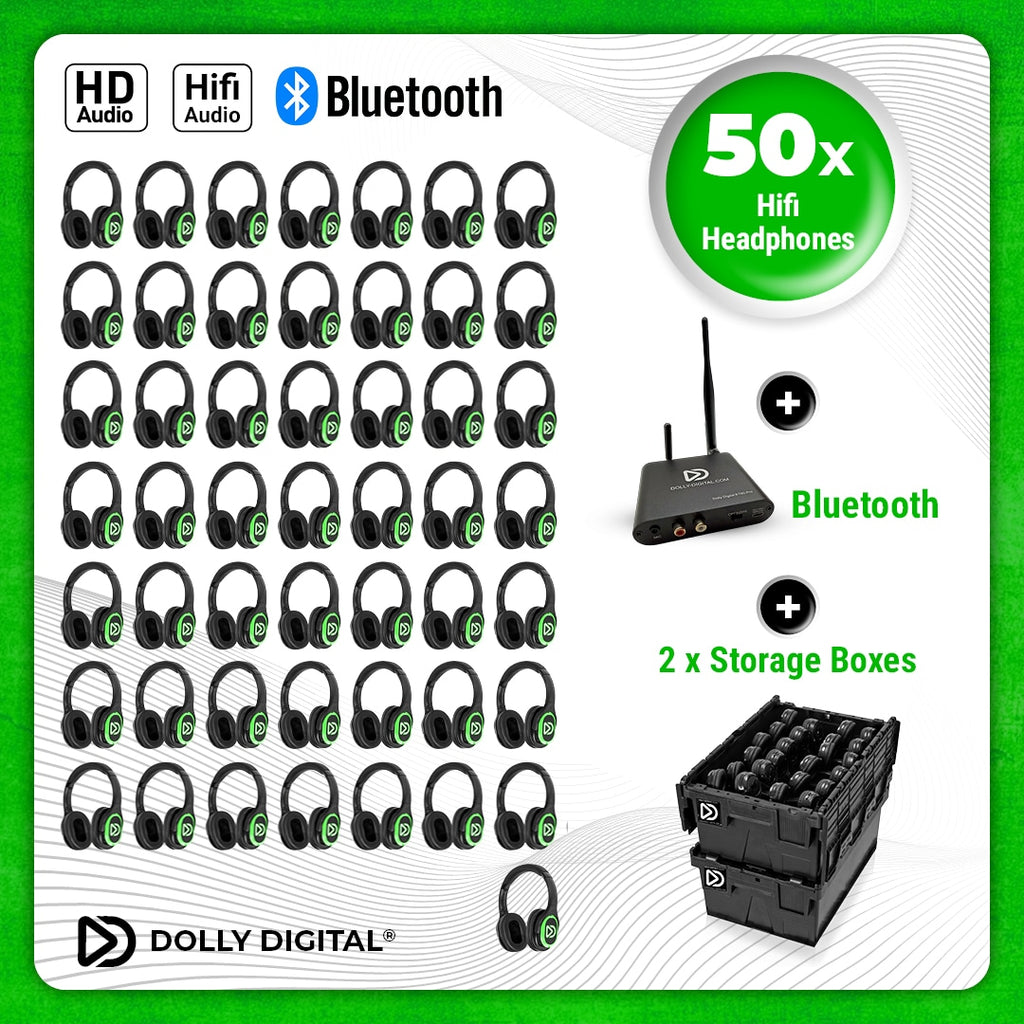 Pro Box RD-Pro 50. Premium Draadloze Koptelefoons voor Groepen - Pro Set, T80Pro-Bluetooth zender met storage boxen