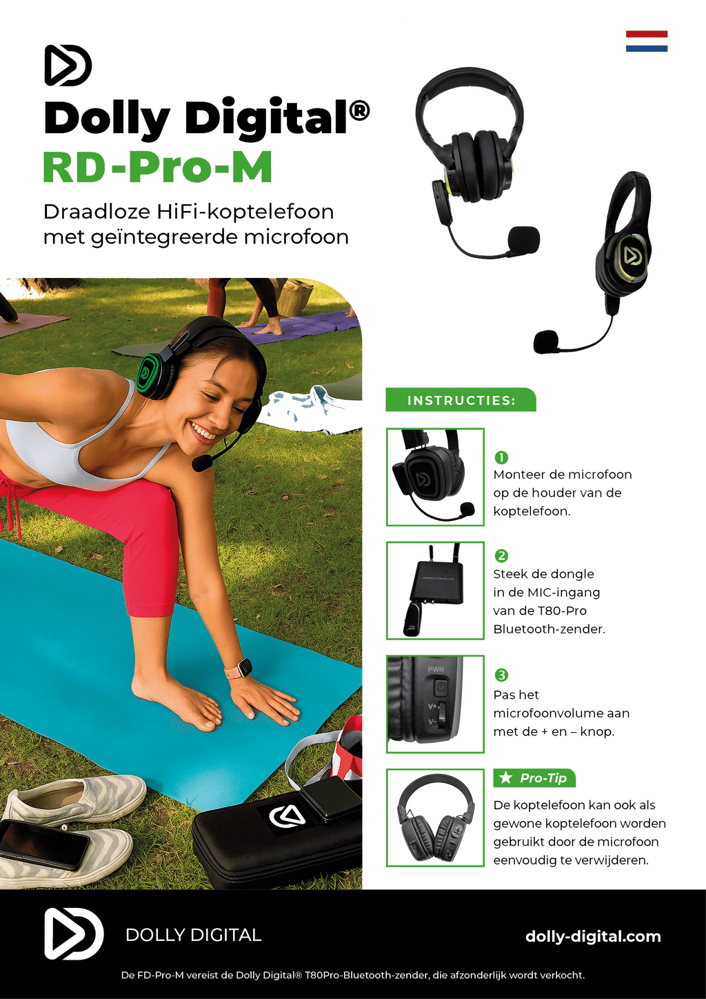 25x type RD-Pro Headsets + 1x Microfoon + Bluetooth. Premium Silent Disco pro kit met storage box