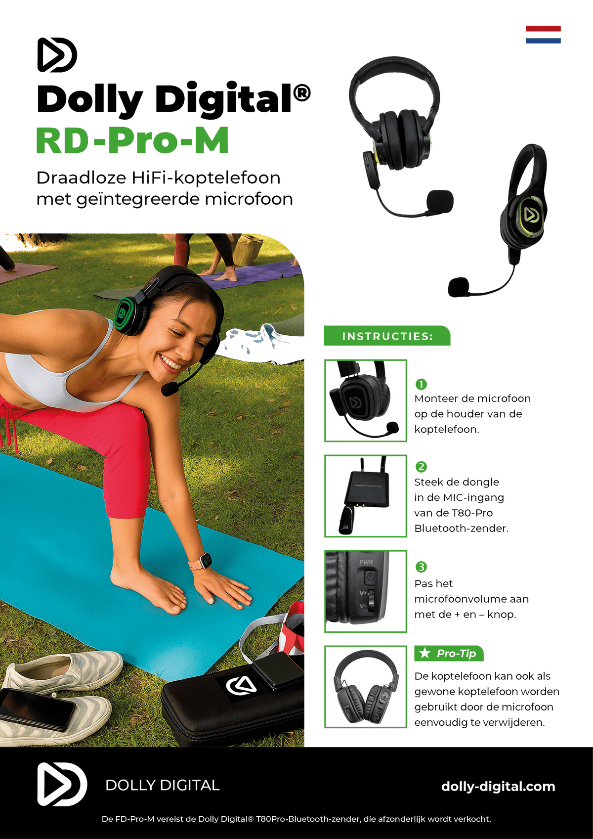 10x type RD-Pro Headsets + 1x Microfoon + Bluetooth. Premium Silent Disco pro kit
